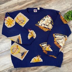 Chunky Vintage Saks 100% Cotton Nautical Sweater Large